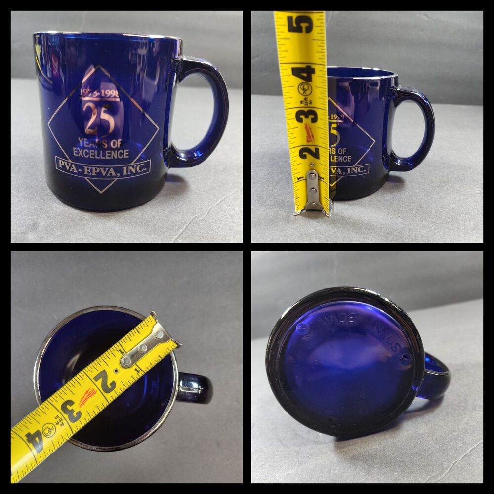 Vintage Cobalt Blue Glass Coffee Cup Mug 1973-1998 25 Years Of Excellence - USA